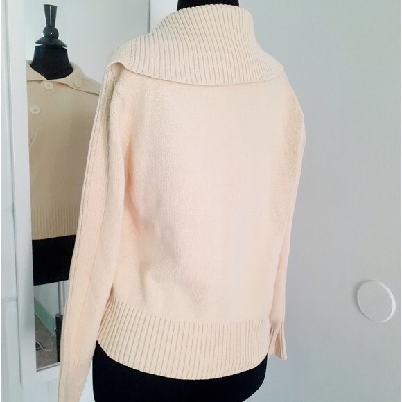 Jeanne Pierre Big Button Mock Neck Ribbed Cotton Blend Yellow Sweater  Large - Picture 12 of 12